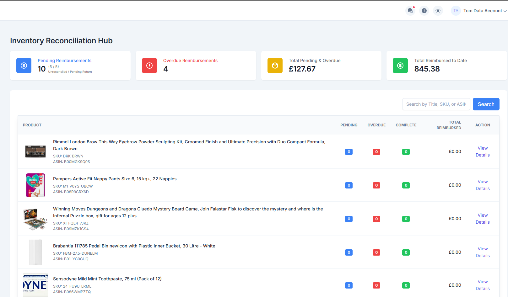 Amazon FBA Reimbursement Reconciliation Software Services with Dashboard